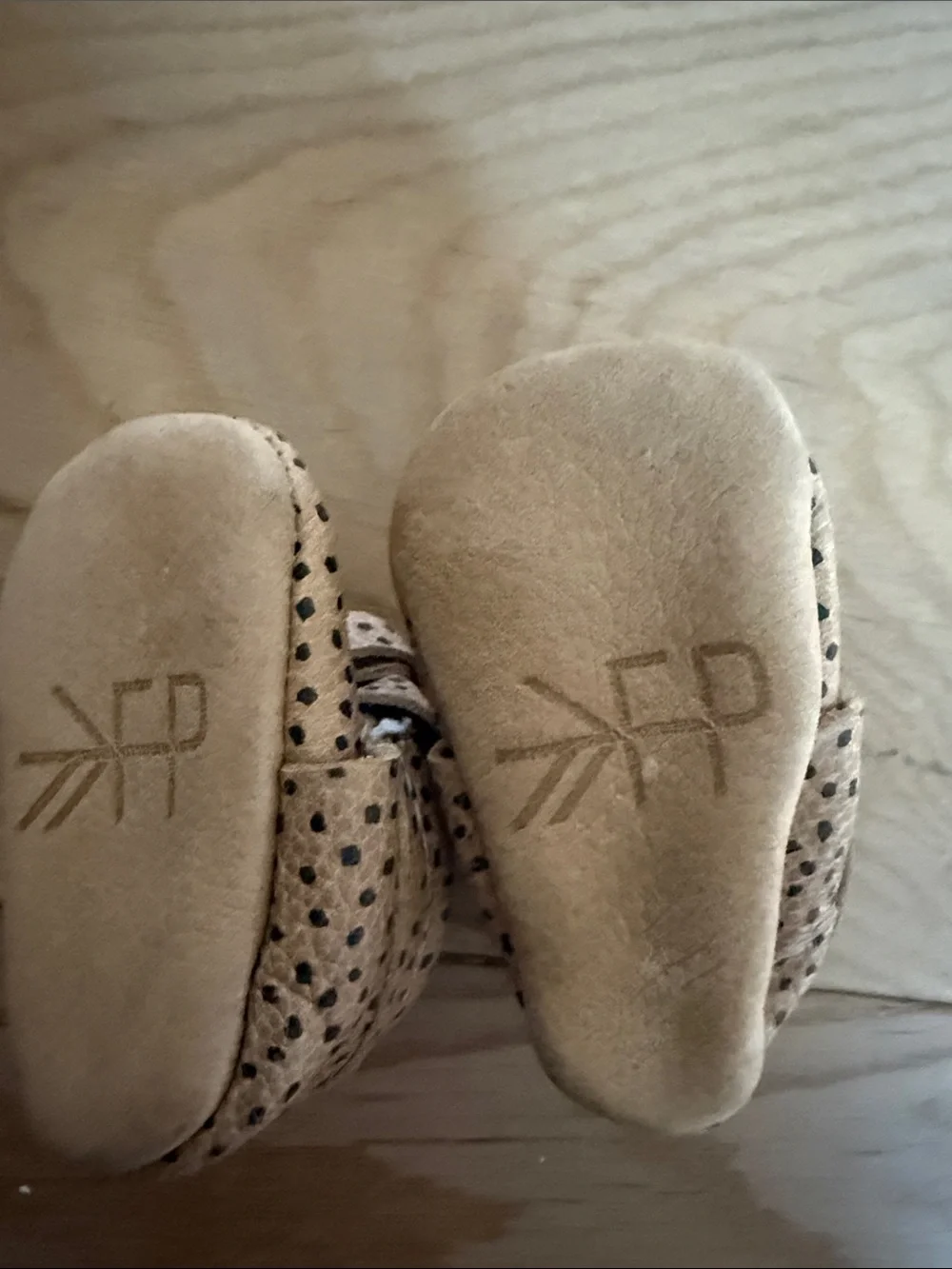 Freshly Picked Tan Polka Dot Bow Baby Moccasins